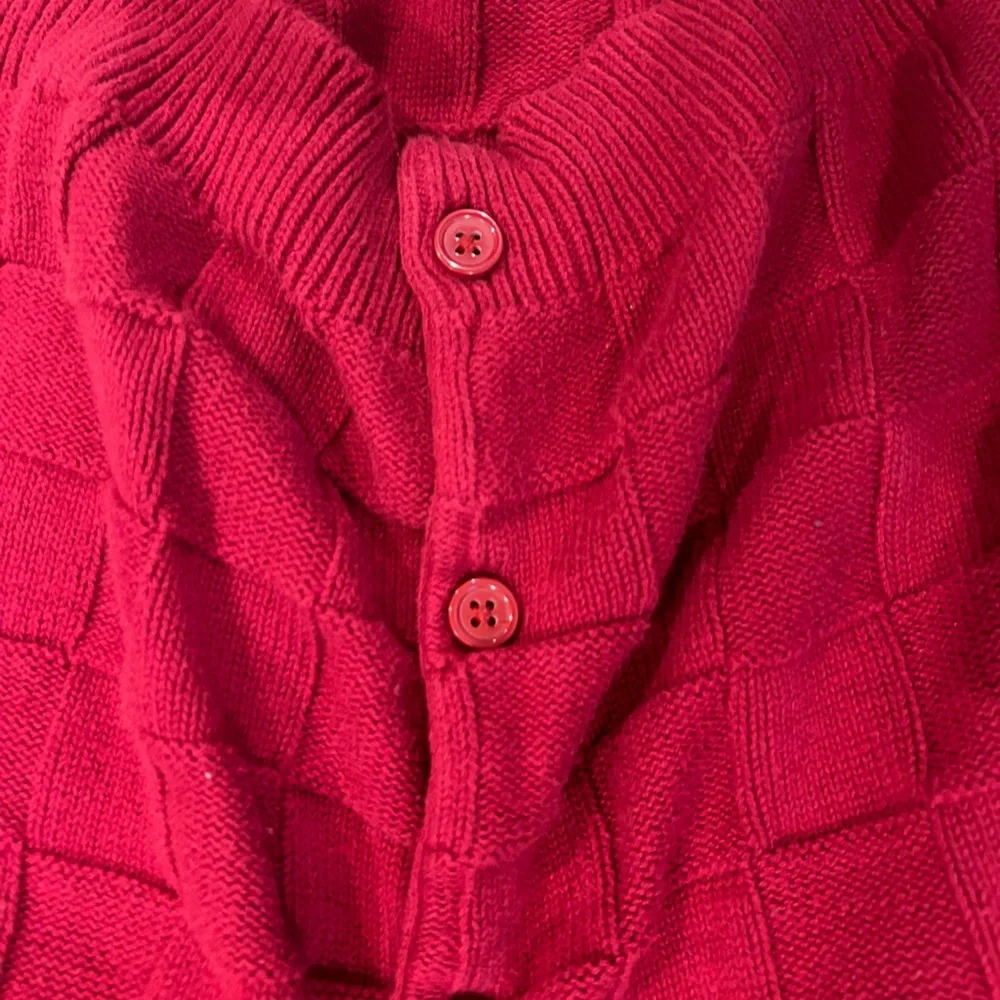 Gymboree sweater girls size large 10-12 red with pom poms buttoned checkered red